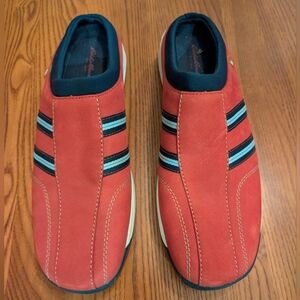Eddie Bauer Mens Leather Slip In Casual Shoes, Orange/Blue Stripe- Size 12 - NEW